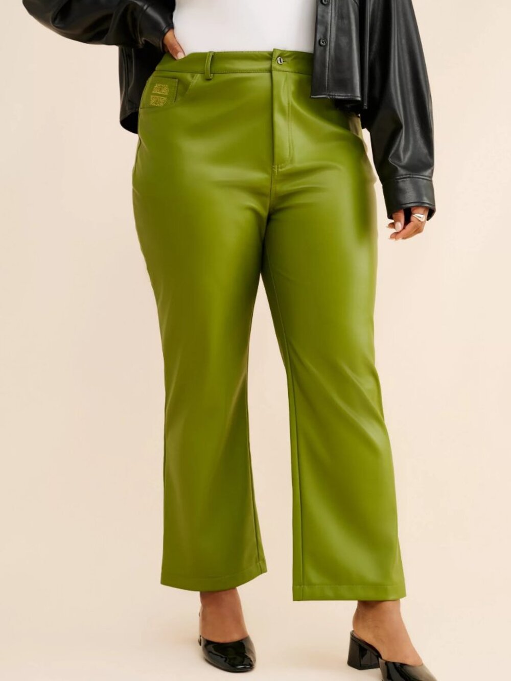 Never Fully Dress Vegan Faux Leather Green Trousers US 2/UK 6